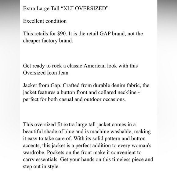 GAP WOMEN’S TALL XL
Icon Denim Jean Jacket Blue Trucker - Picture 6 of 11